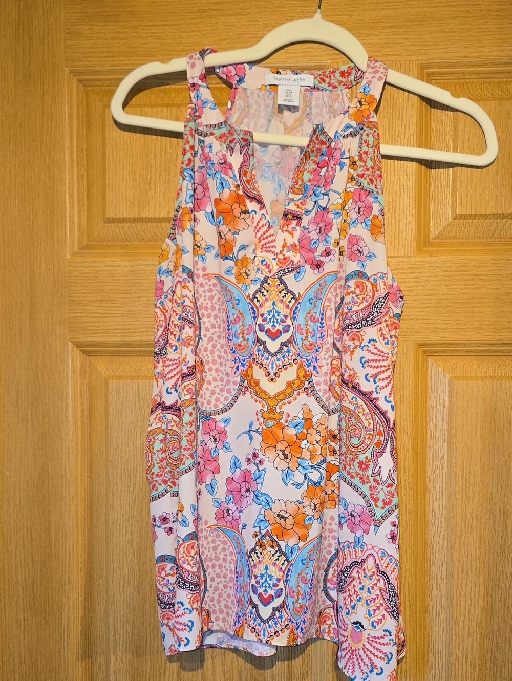 Tahari Sleeveless Paisley Floral V-Neck Camisole - Pink Multi